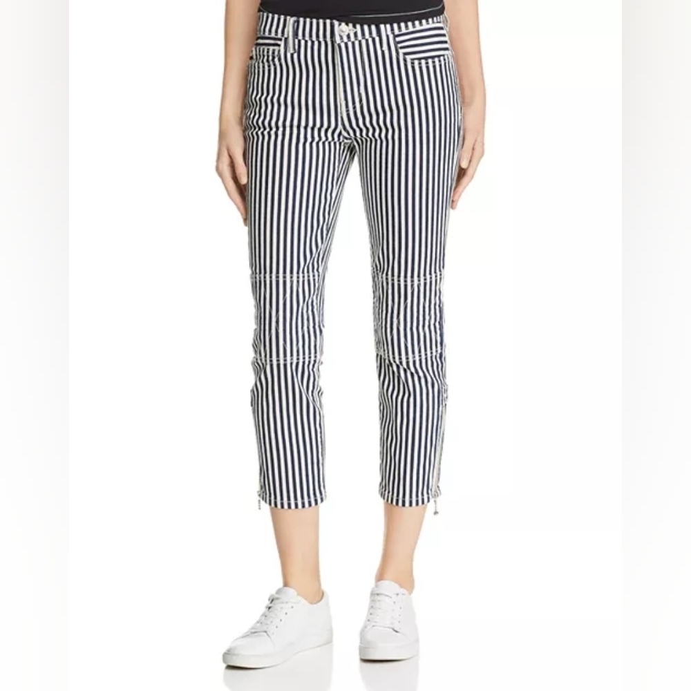 Current Elliot The Cropped Lexton Navy Blue White Striped Jean Women's Size 27